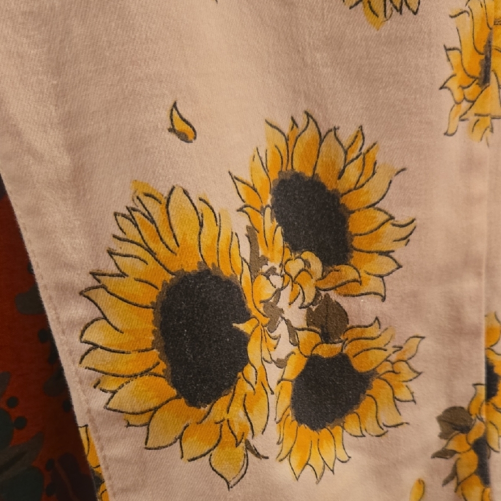 Free People White Jeans with Yellow Sunflower Print - Picture 3 of 4